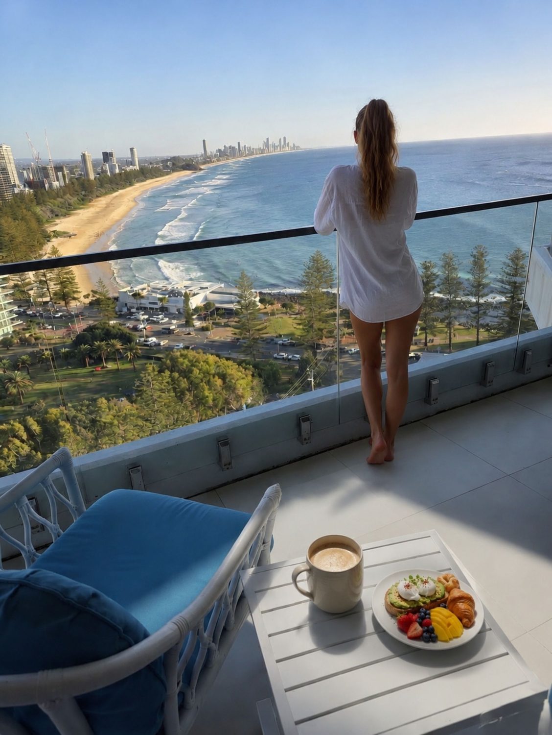 Breakfast on the ocean view balcony