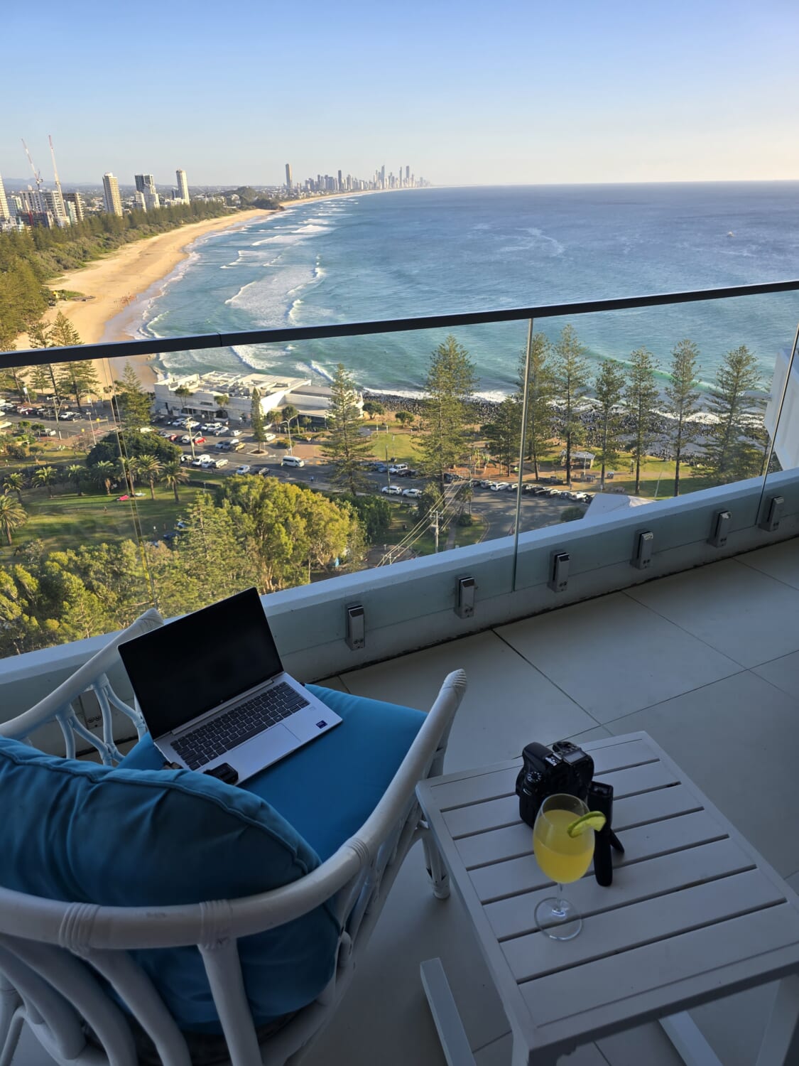 Ocean view apartment Burleigh Heads Gemini Court
Burleigh Beach coastline view from apartment balcony