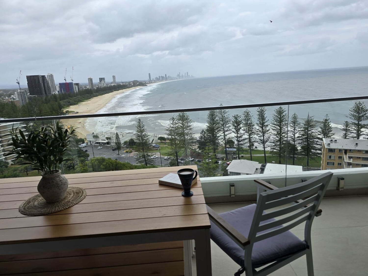 Morning motivational coffee and inspirational ocean views