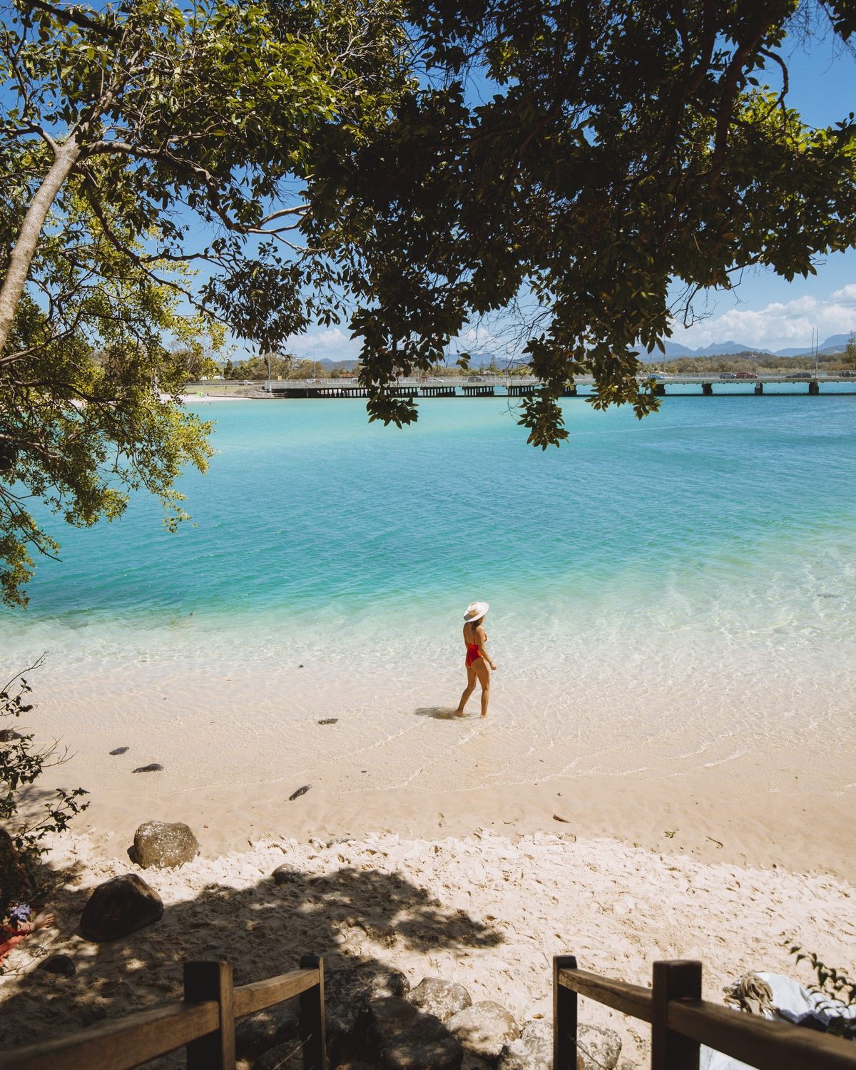 Take the Rainforest walk from Gemini Court to Tallebudgera Creek.
white sand, crystal blue water